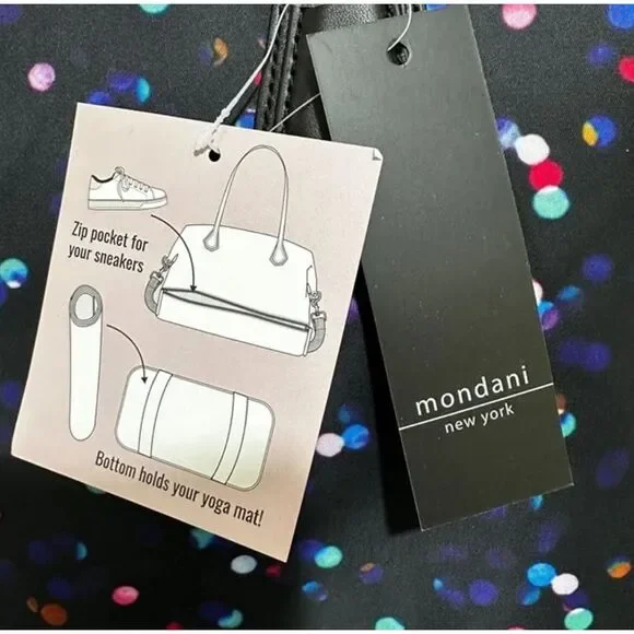 Mondani New York Black‎ Colorful Polka Dot Lined Yoga Tote Bag - Picture 5 of 5